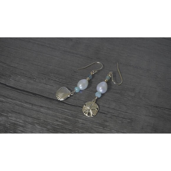 Gold Shell Pendant Freshwater Pearl Earrings - Picture 5 of 6